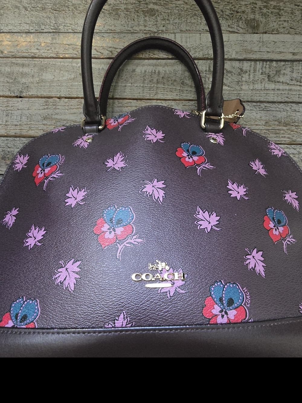 Coach Floral Dome Satchel - Purple